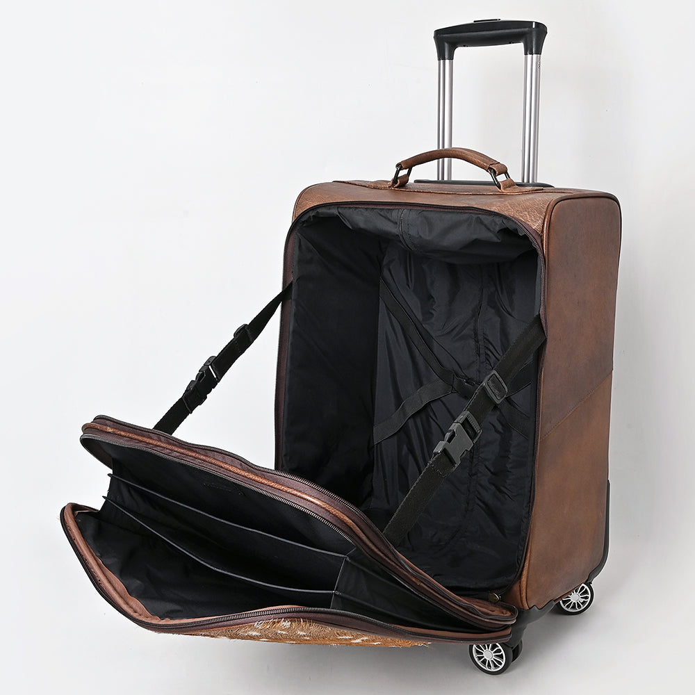 American Darling Travel Case Beautifully Hand Tooled Hair-On Genuine Leather women Trolley bag