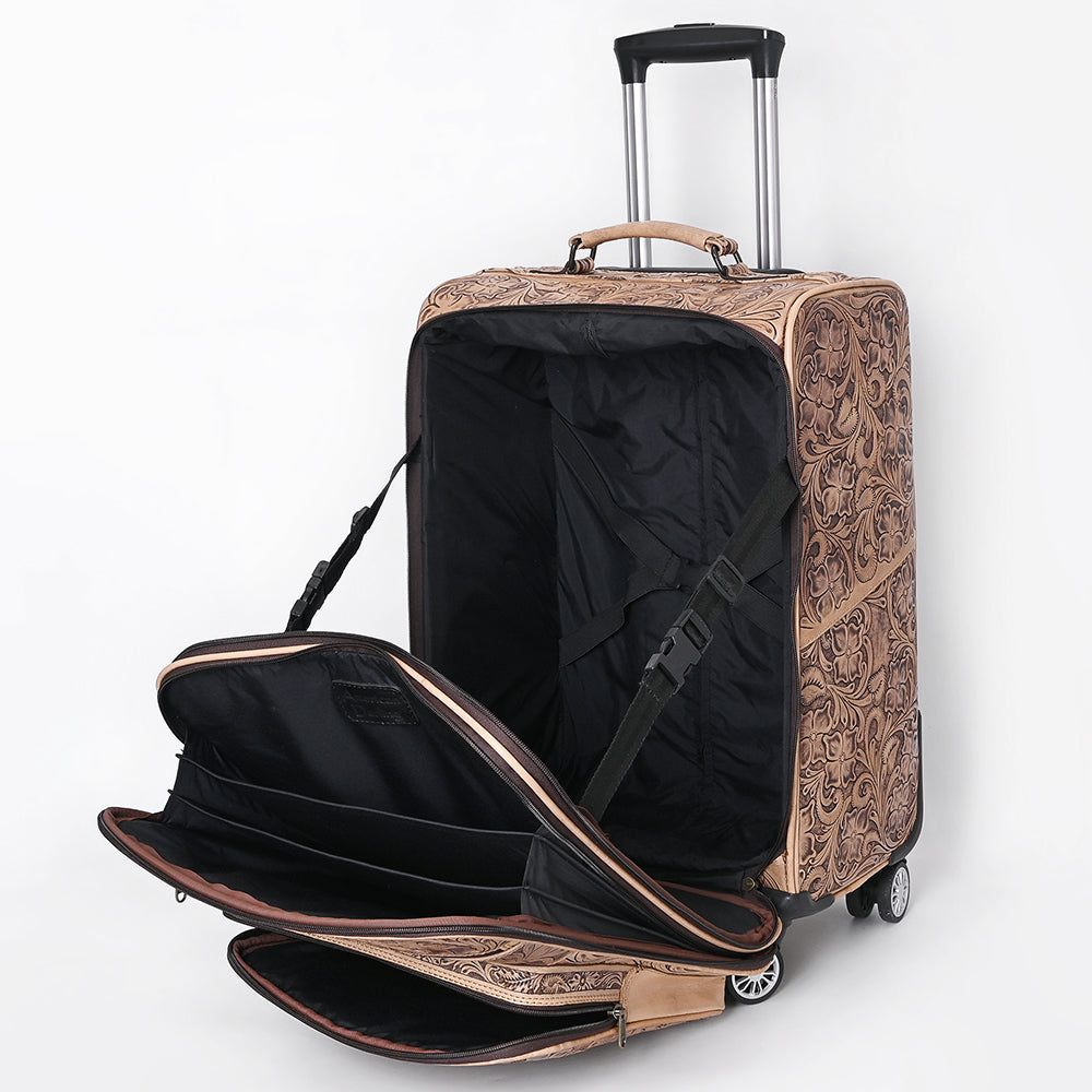 American Darling Travel Case Beautifully Hand Tooled Genuine Leather women Trolley bag