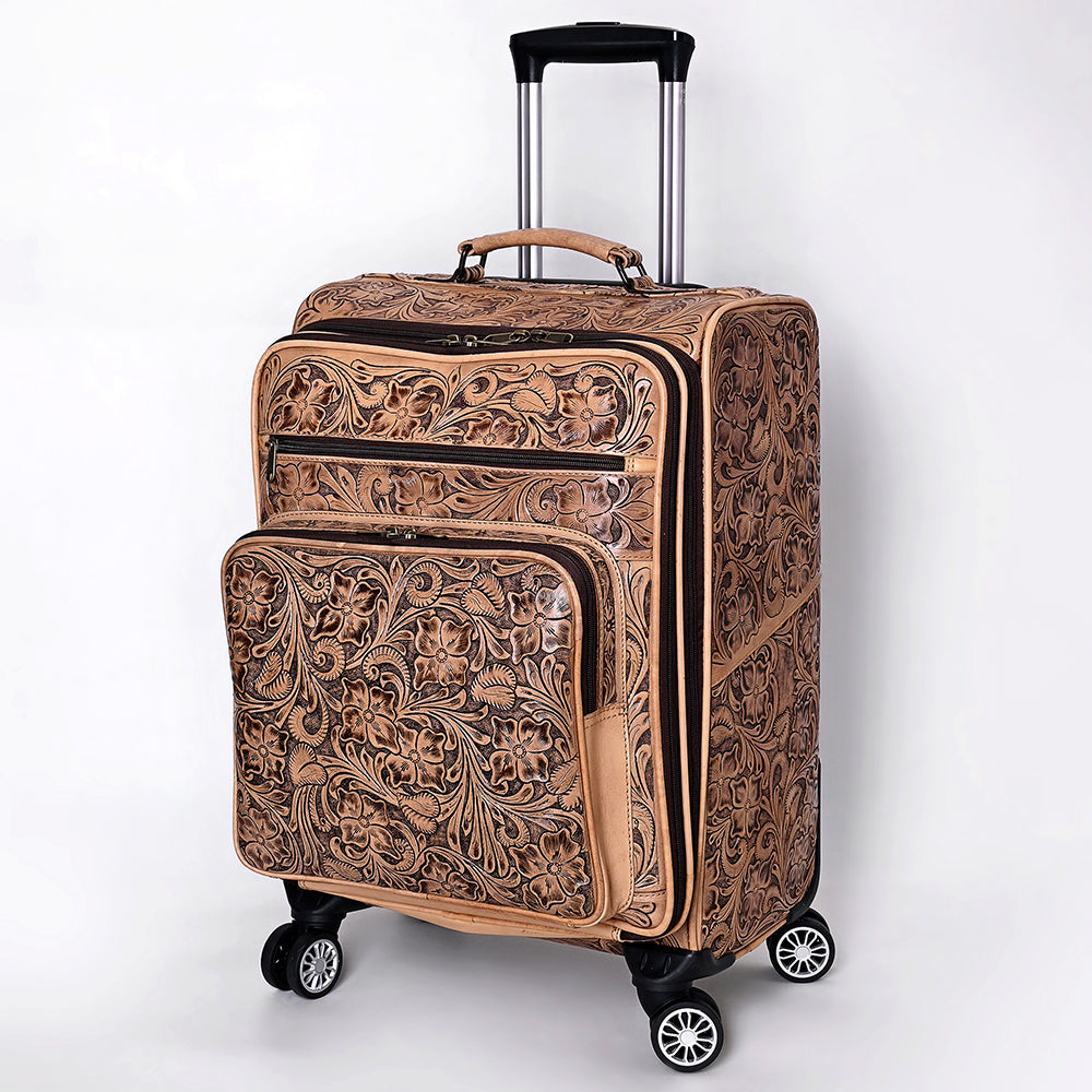 American Darling Travel Case Beautifully Hand Tooled Genuine Leather women Trolley bag
