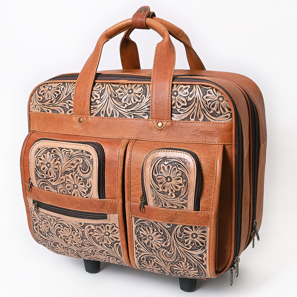 American Darling Travel Case Beautifully Hand Tooled Genuine Leather women Trolley bag