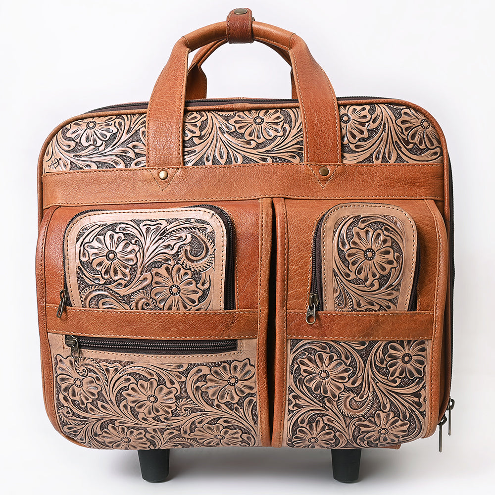 American Darling Travel Case Beautifully Hand Tooled Genuine Leather women Trolley bag