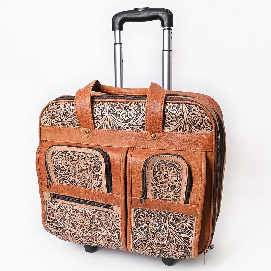 American Darling Western Leather Travel Case with Hand Tooled Floral Carving, Genuine Vegetable-Tanned Full-Grain Leather, Durable YKK Zippers & Multiple Compartments