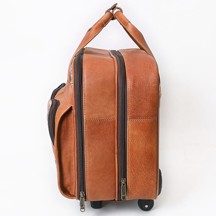 American Darling Western Leather Travel Case with Hand Tooled Floral Carving, Genuine Vegetable-Tanned Full-Grain Leather, Durable YKK Zippers & Multiple Compartments