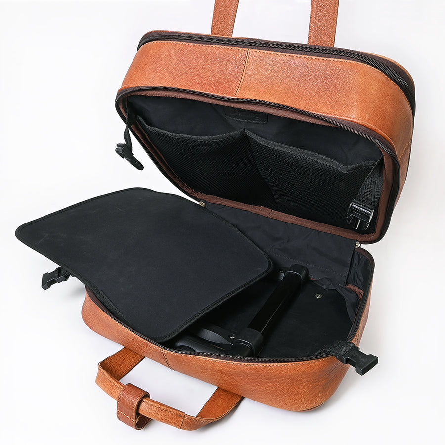 American Darling Western Leather Travel Case with Hand Tooled Floral Carving, Genuine Vegetable-Tanned Full-Grain Leather, Durable YKK Zippers & Multiple Compartments