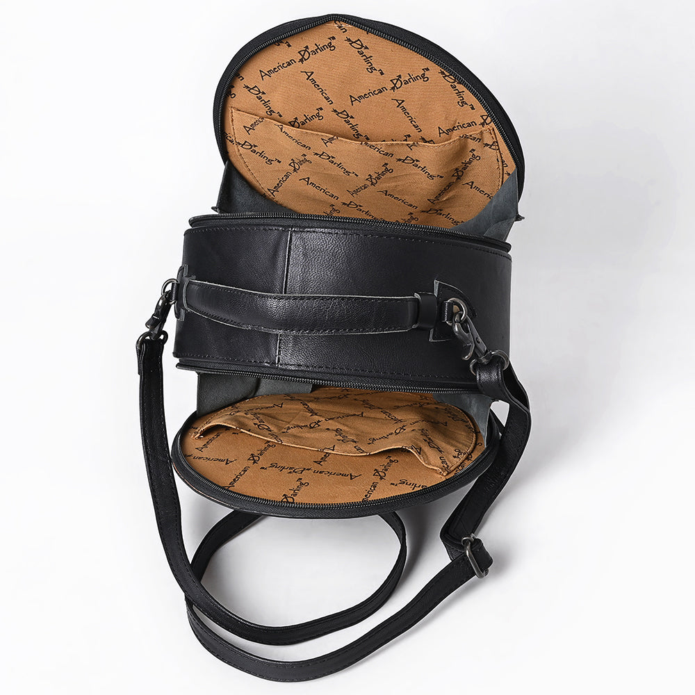 American Darling Hand Tooled & Hair On Crocodile Genuine Leather Canteen Bag