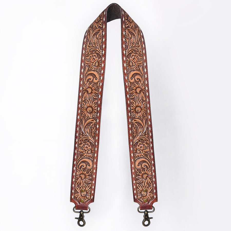 48 In American Darling Gorgeous Floral Hand Carved Genuine Leather Bag Strap With Flower Hand Tooled Design Brown - Uhorse