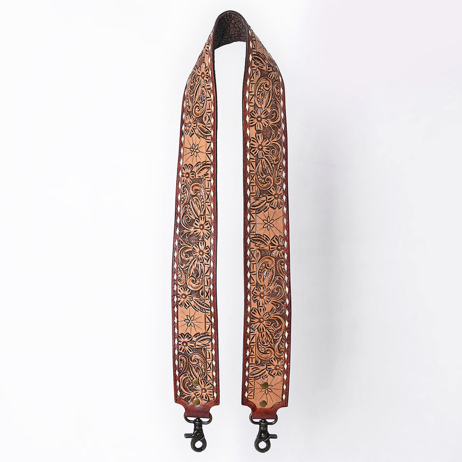48 In American Darling Gorgeous Floral Hand Carved Genuine Leather Bag Strap With Flower Hand Tooled Design Brown - Uhorse