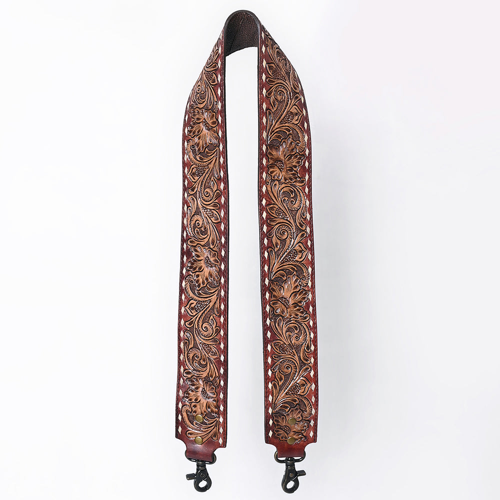 48 In American Darling Gorgeous Floral Hand Carved Genuine Leather Bag Strap With Flower Hand Tooled Design Brown Adbt147E