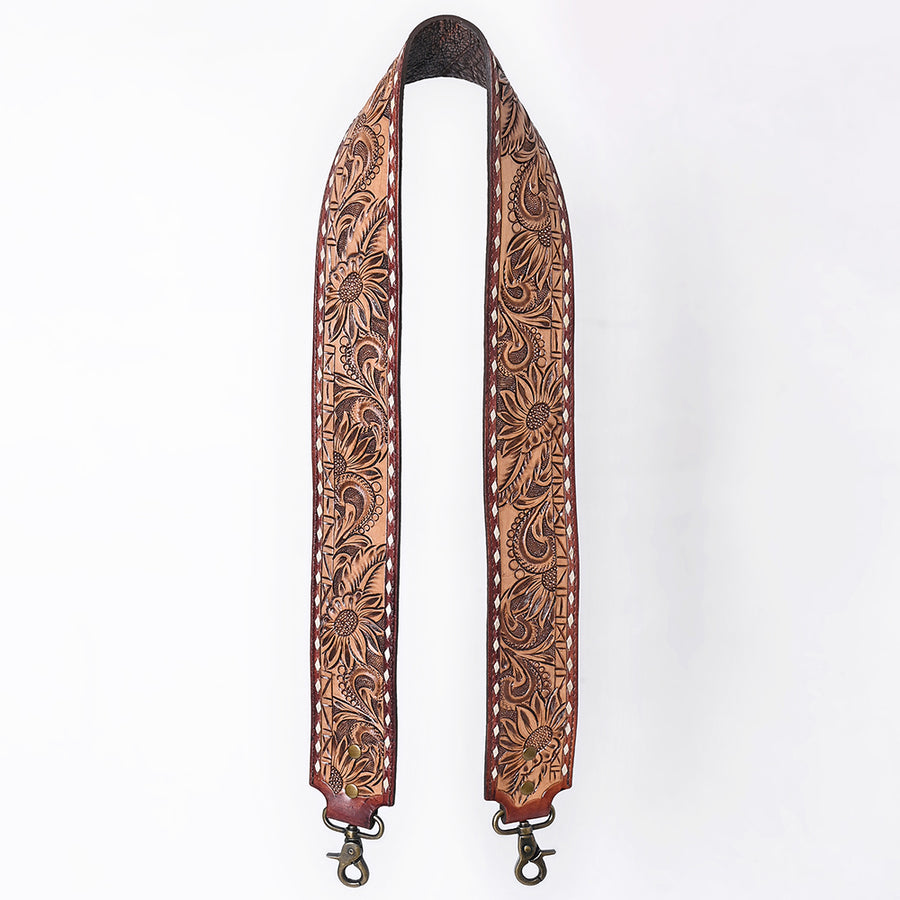 48 In American Darling Gorgeous Floral Hand Carved Genuine Leather Bag Strap With Flower Hand Tooled Design Brown - Uhorse