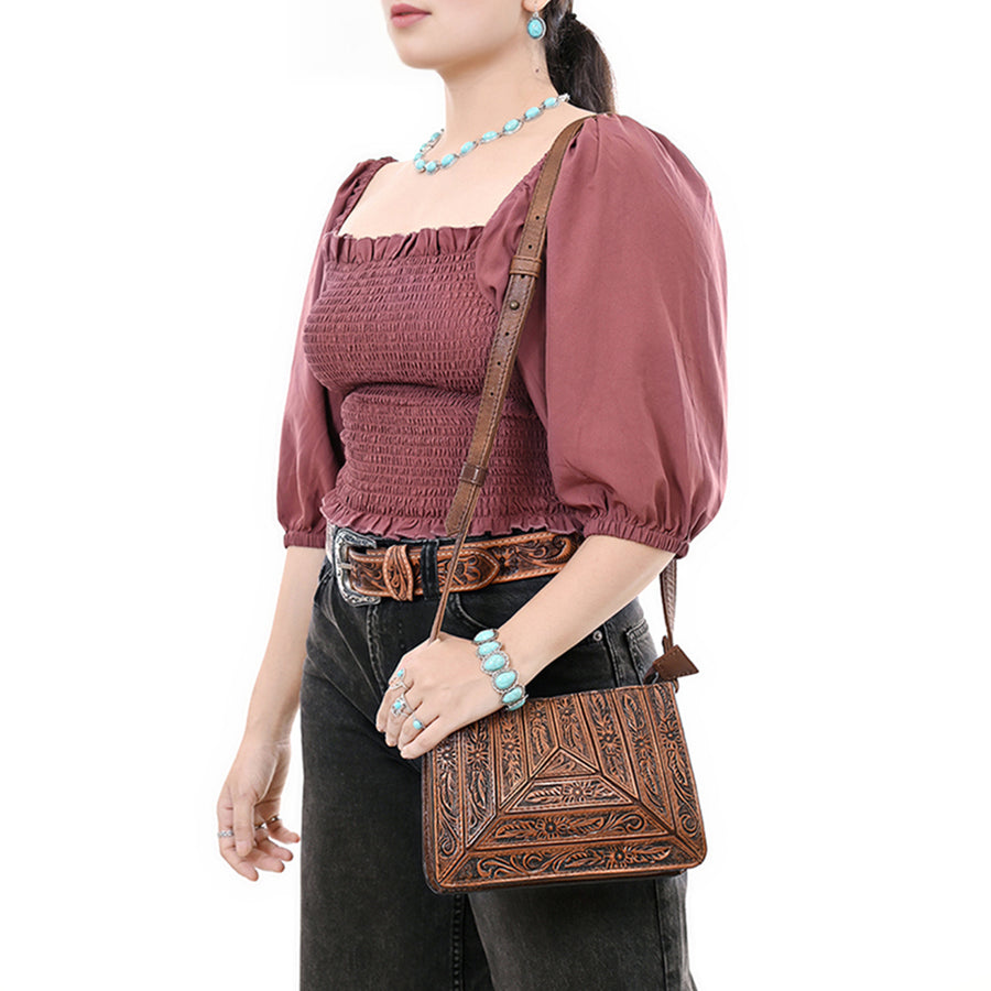 American Darling Hand-Tooled Small Cross Body Bag Genuine Leather Floral Carved Design with Premium Craftsmanship and Everyday Functionality