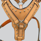 L M Hilason Western Padded Dog Harness Genuine Leather Stainless Steel Tan