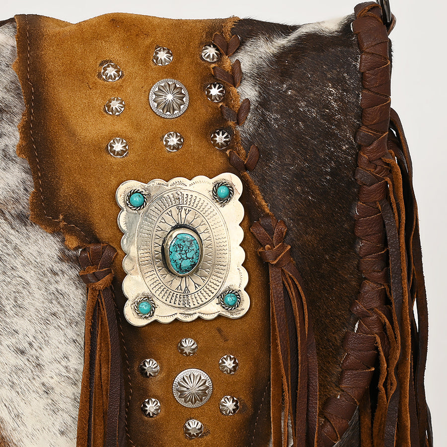 American Darling Messenger Bag Western Hair-On Cowhide Genuine Leather Handcrafted Crossbody Purse with Fringes and YKK Zipper