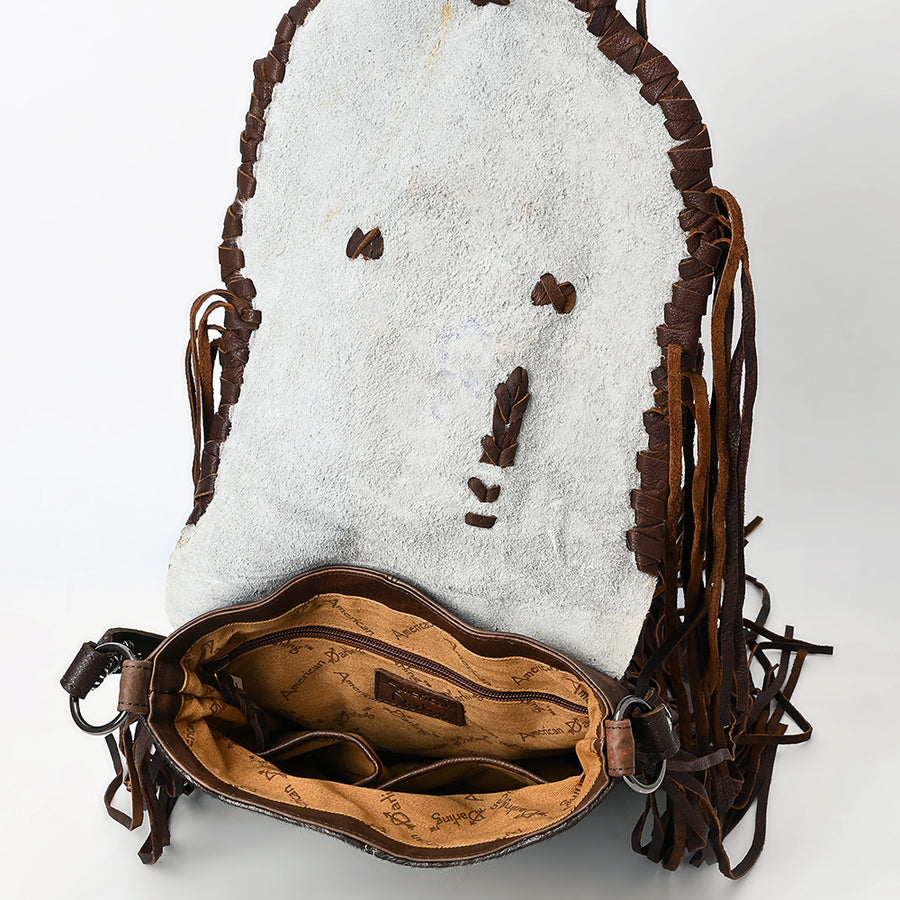 American Darling Messenger Bag Western Hair-On Cowhide Genuine Leather Handcrafted Crossbody Purse with Fringes and YKK Zipper