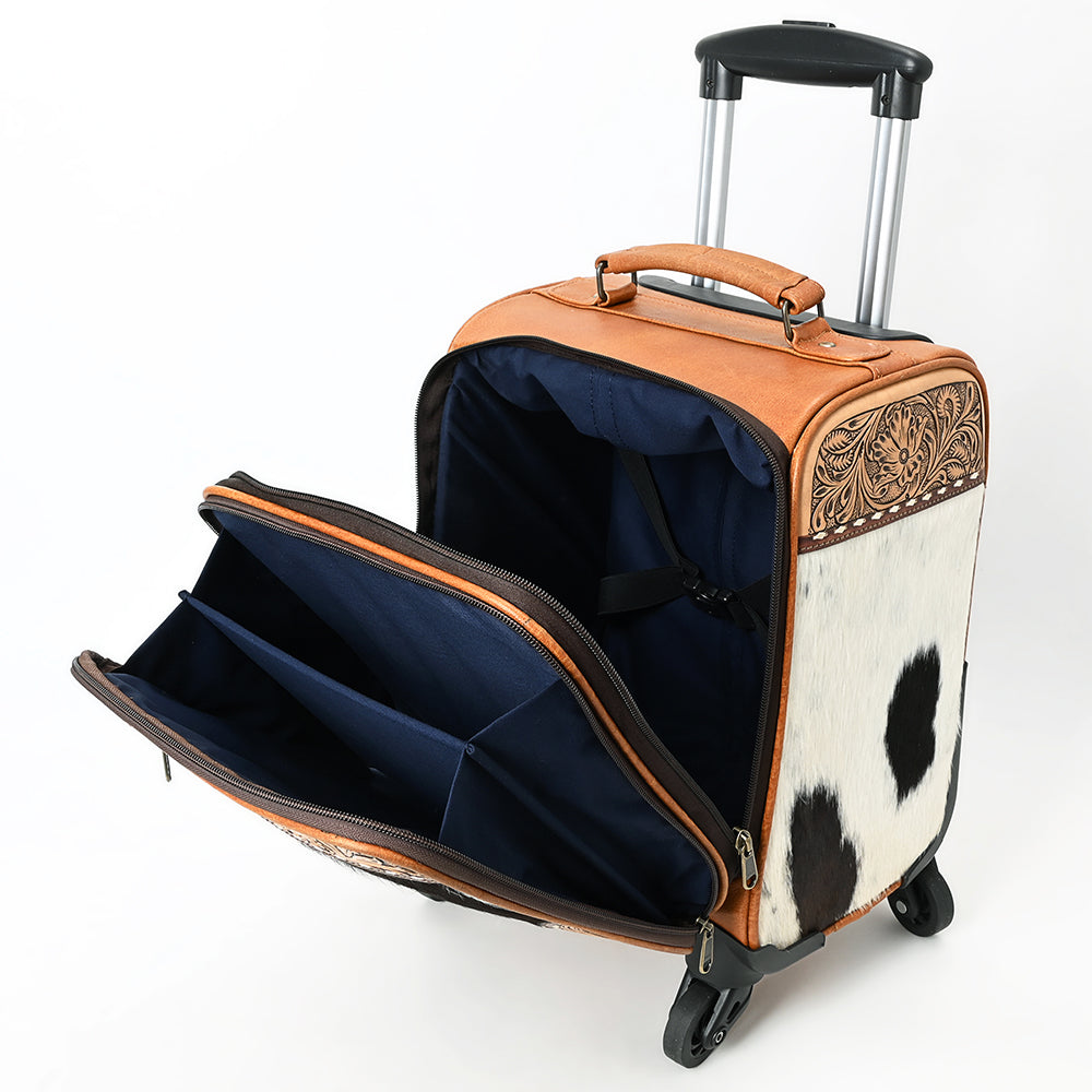 American Darling Travel Case Beautifully Hand Tooled Hair-On Genuine Leather women Trolley bag