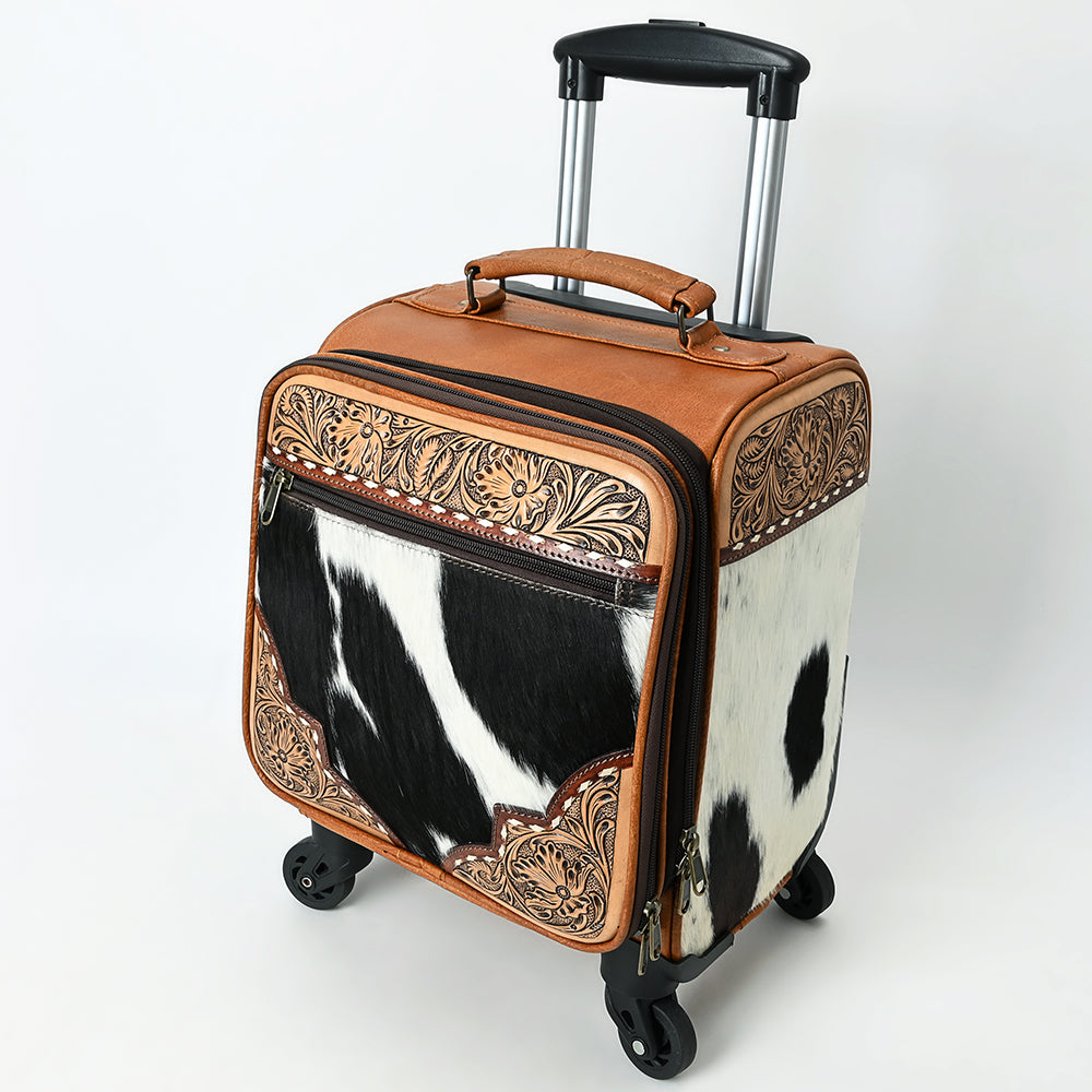 American Darling Travel Case Beautifully Hand Tooled Hair-On Genuine Leather women Trolley bag