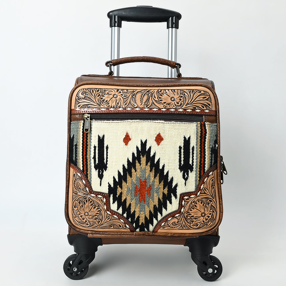 American Darling Travel Case Beautifully Hand Tooled Saddle Blanket Genuine Leather women Trolley bag