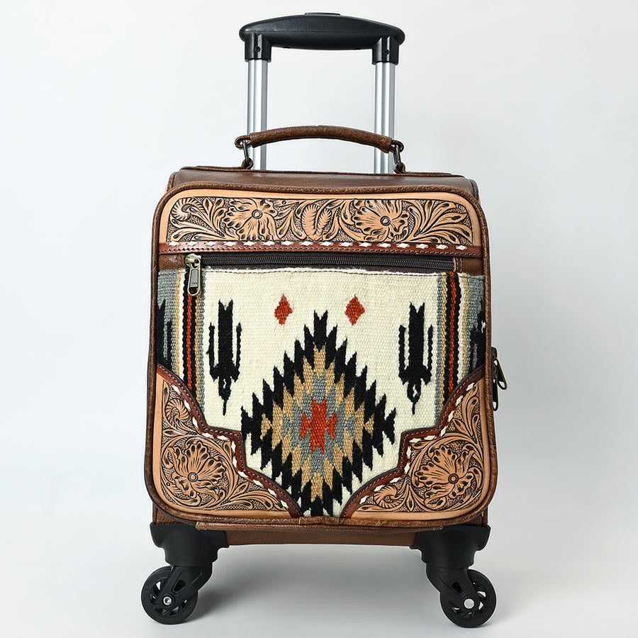 American Darling Western Leather Travel Case with Hand-Tooled Detailing, Buck-Stitched Accents, Saddle Blanket Panel & Genuine Vegetable-Tanned Leather