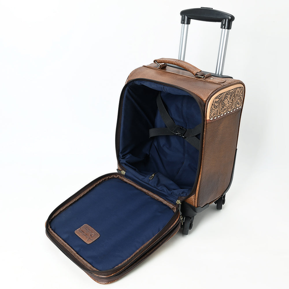 American Darling Travel Case Beautifully Hand Tooled Saddle Blanket Genuine Leather women Trolley bag