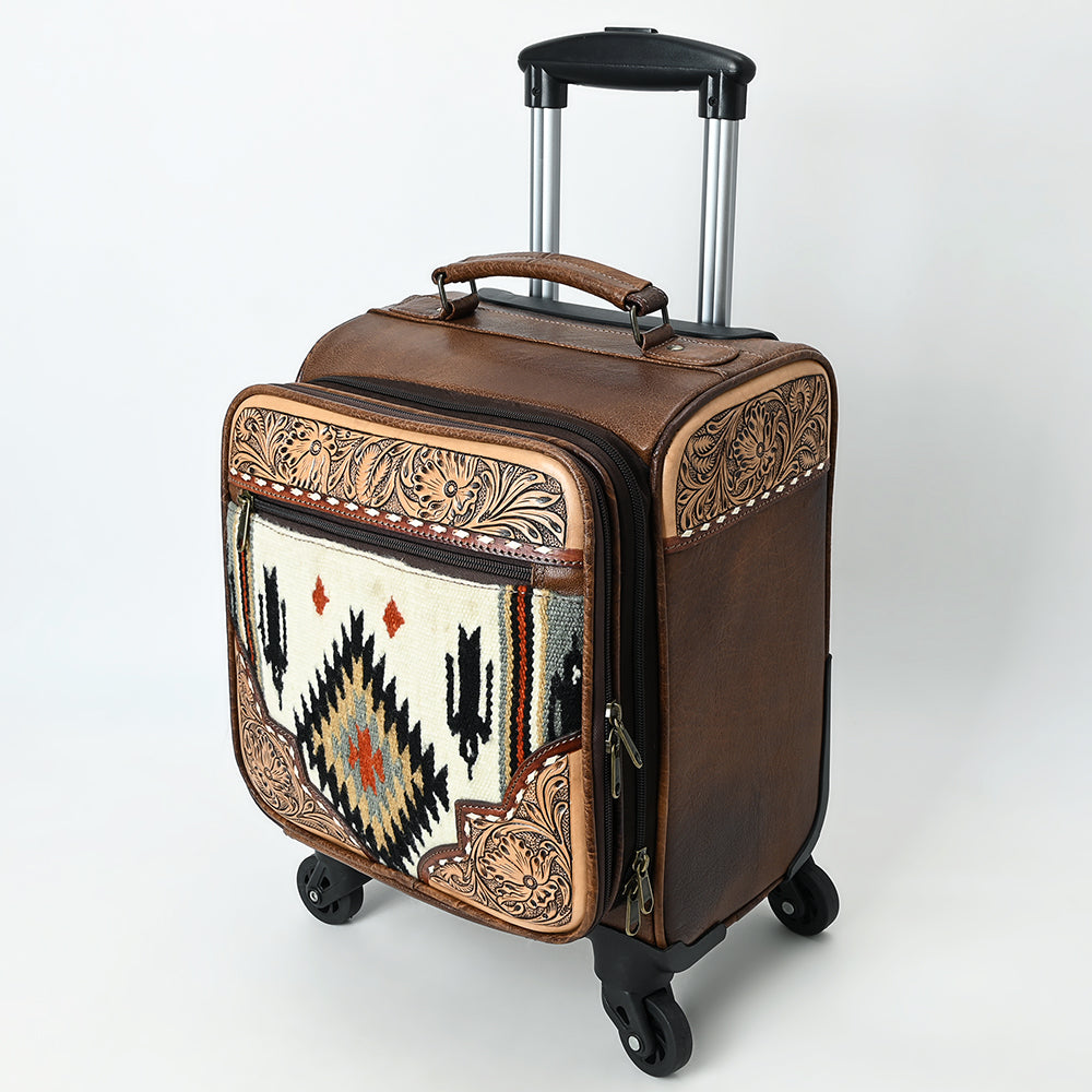American Darling Travel Case Beautifully Hand Tooled Saddle Blanket Genuine Leather women Trolley bag