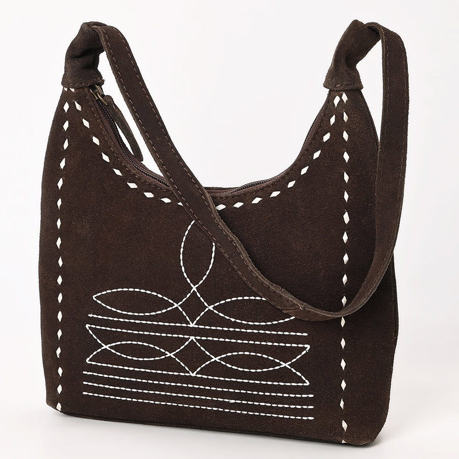 American Darling Western Genuine Suede Leather Hobo Bag with Craftsmanship and Boot Stitch Detailing - Uhorse
