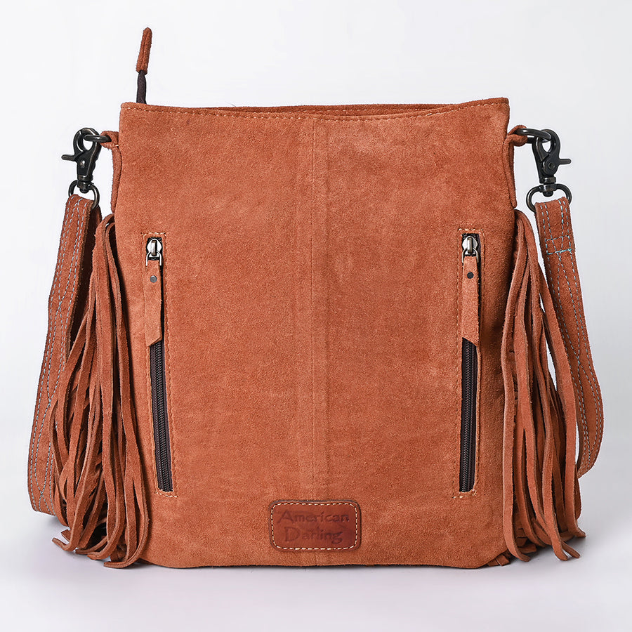 American Darling Western Genuine Suede Large Crossbody Bag with Fringe, Rivet & Boot Stitch Details – Genuine Leather, Handcrafted Design