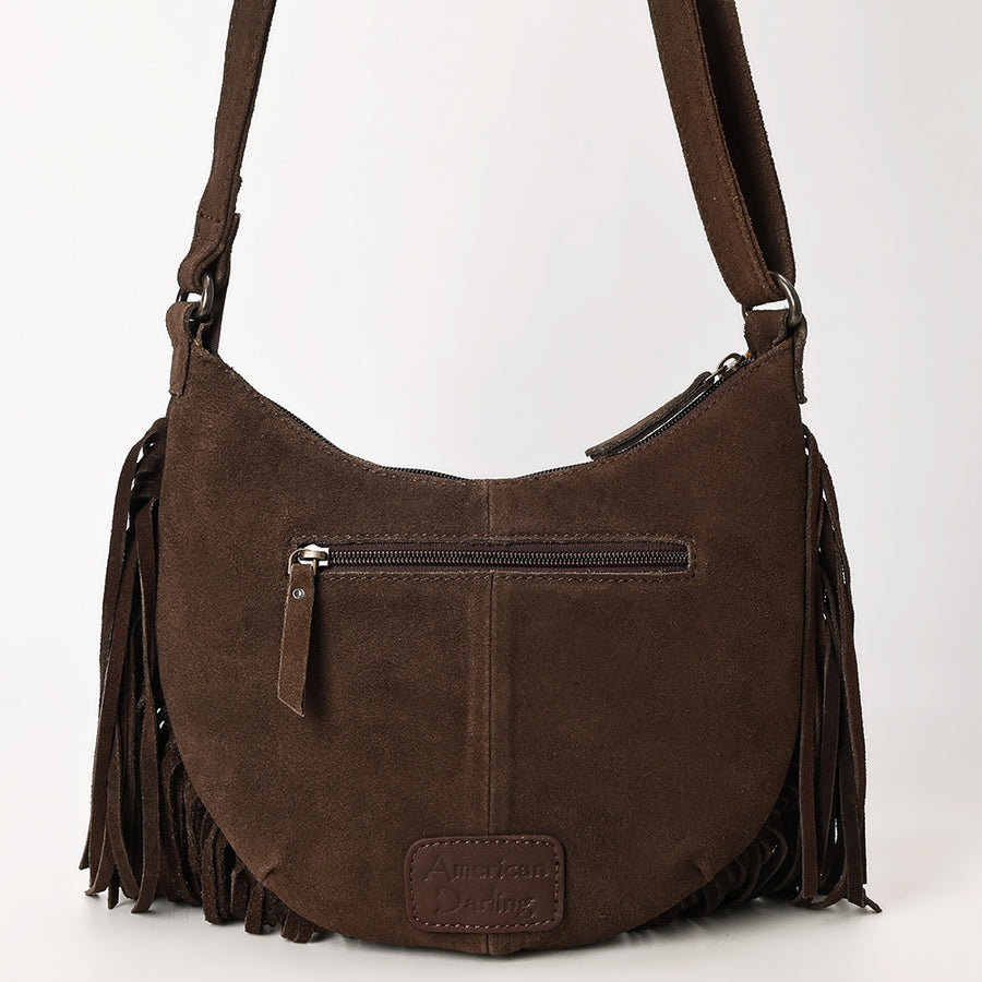 American Darling Black Genuine Suede Crossbody Bag – Western Boot Stitch Design, Fringe Detailing, Genuine Leather, Lightweight Everyday Carry