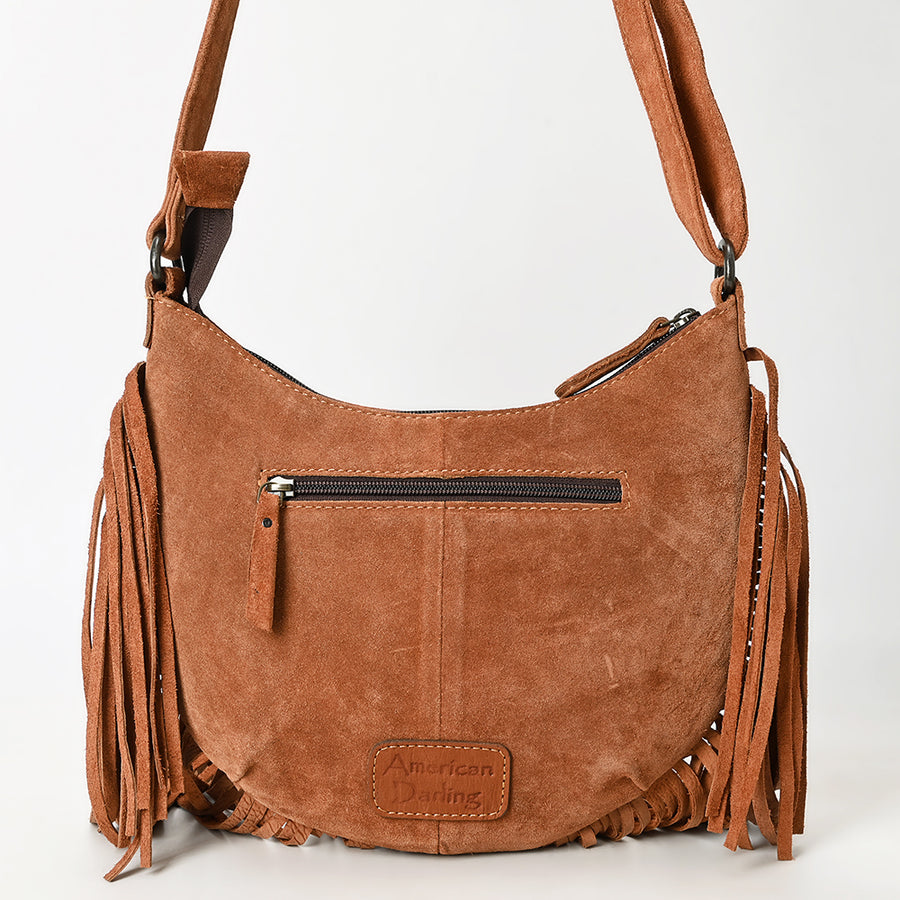 American Darling Black Genuine Suede Crossbody Bag – Western Boot Stitch Design, Fringe Detailing, Genuine Leather, Lightweight Everyday Carry