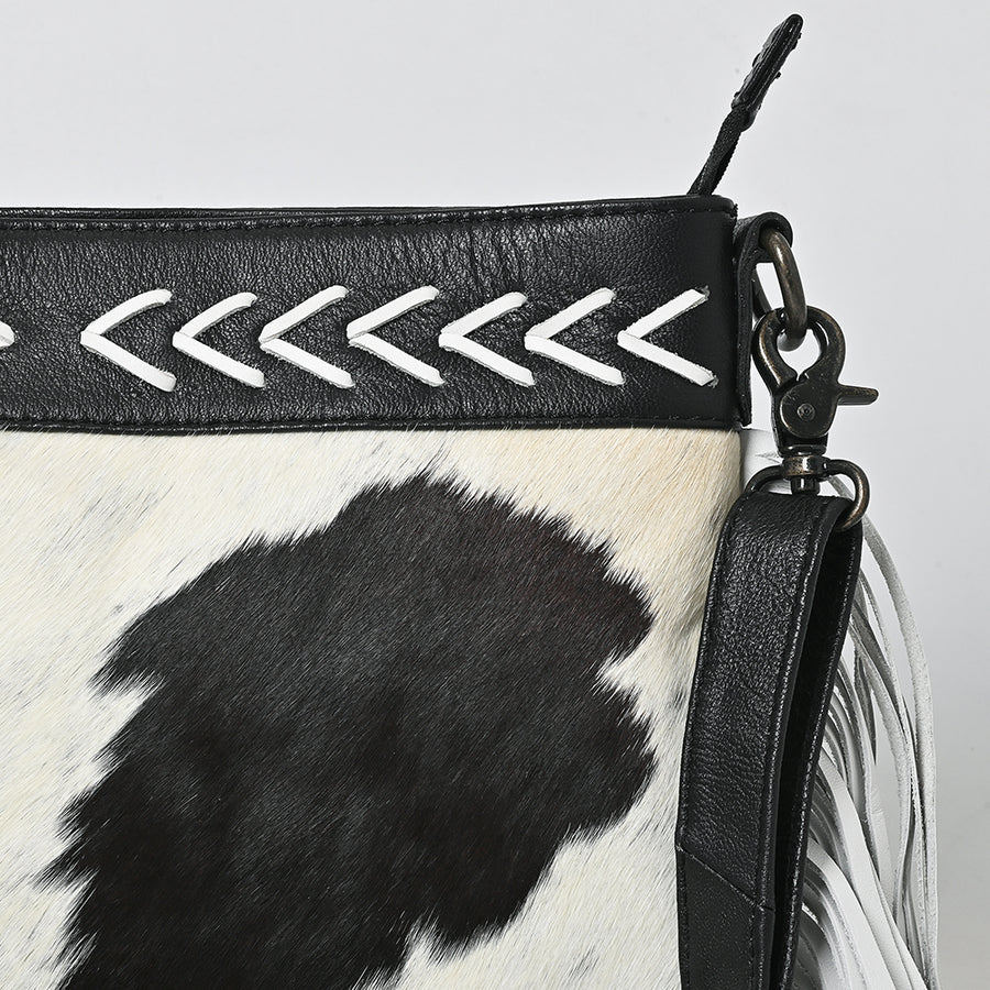 American Darling Hair-On Cowhide Western Crossbody Bag with Fringes, Genuine Leather Strap, Vegetable-Tanned Leather & YKK Zipper