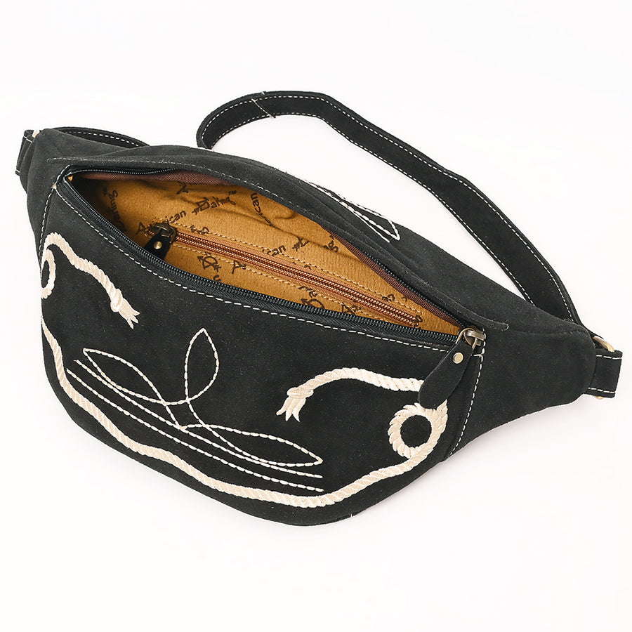 American Darling Genuine Vegetable-Tanned Leather Fanny Pack Crossbody with Western Boot Stitch Embroidery