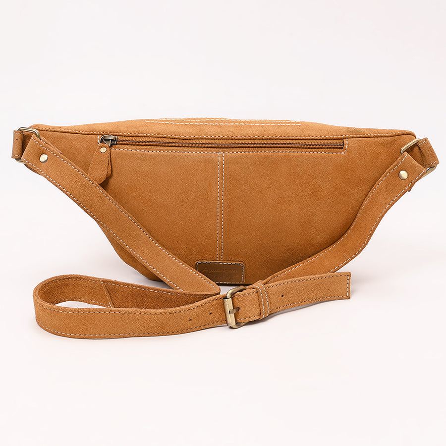 American Darling Genuine Vegetable-Tanned Leather Fanny Pack Crossbody with Western Boot Stitch Embroidery