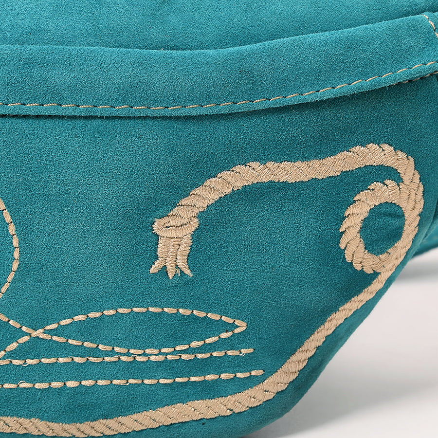 American Darling Genuine Vegetable-Tanned Leather Fanny Pack Crossbody with Western Boot Stitch Embroidery
