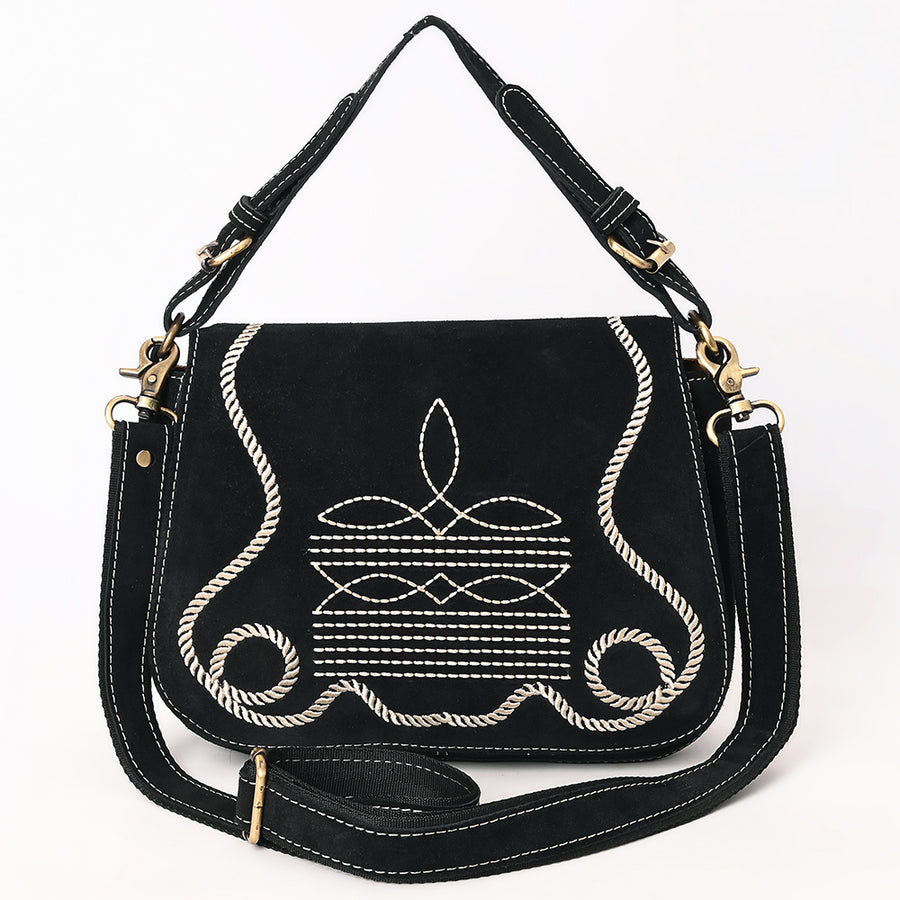 American Darling Suede Leather Cross body Bag Genuine Vegetable-Tanned Leather Purse with Boot Stitched Embroidery