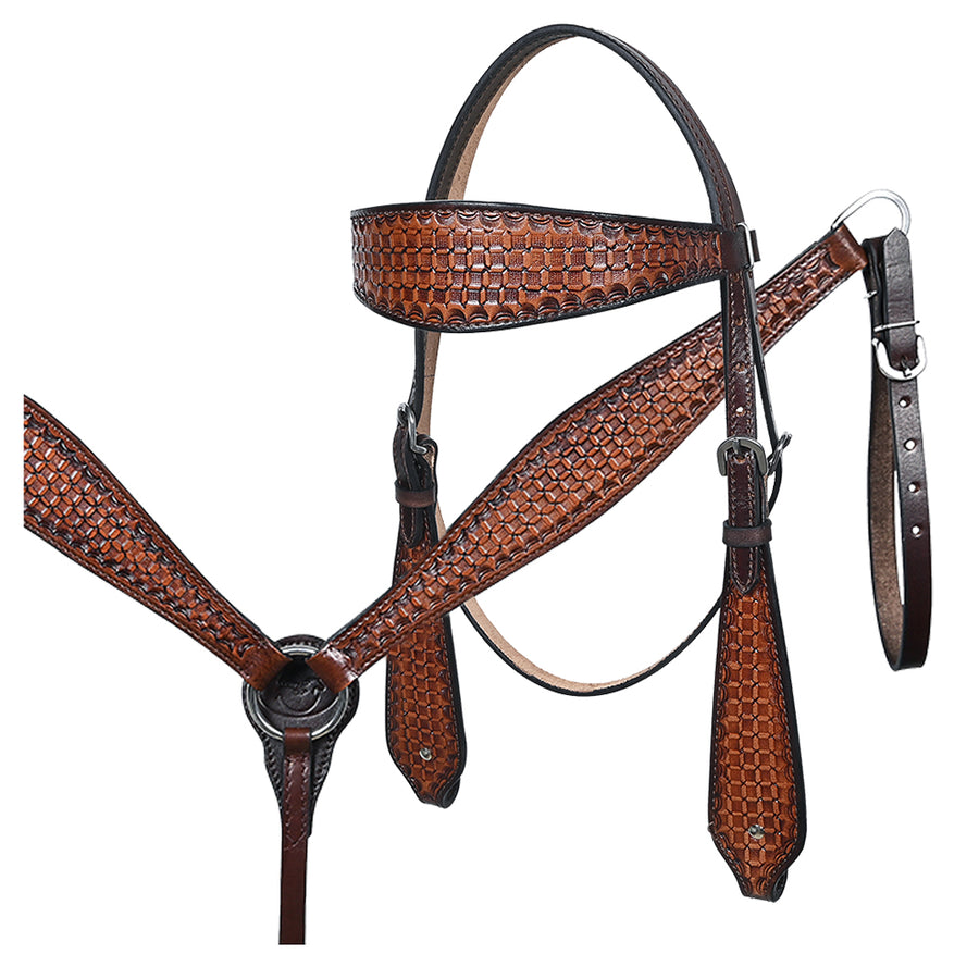 Comfytack Western Horse Headstall Breast Collar Hand Tooled Genuine American Leather Tack Brown - Uhorse