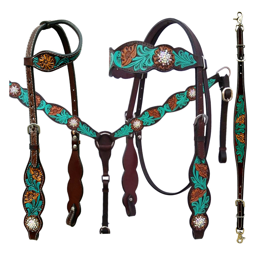 Bar H Equine American Leather Horse Saddle Tack One Ear Headstall Breast Collar Browband Wither Strap Jora Autumn Collection