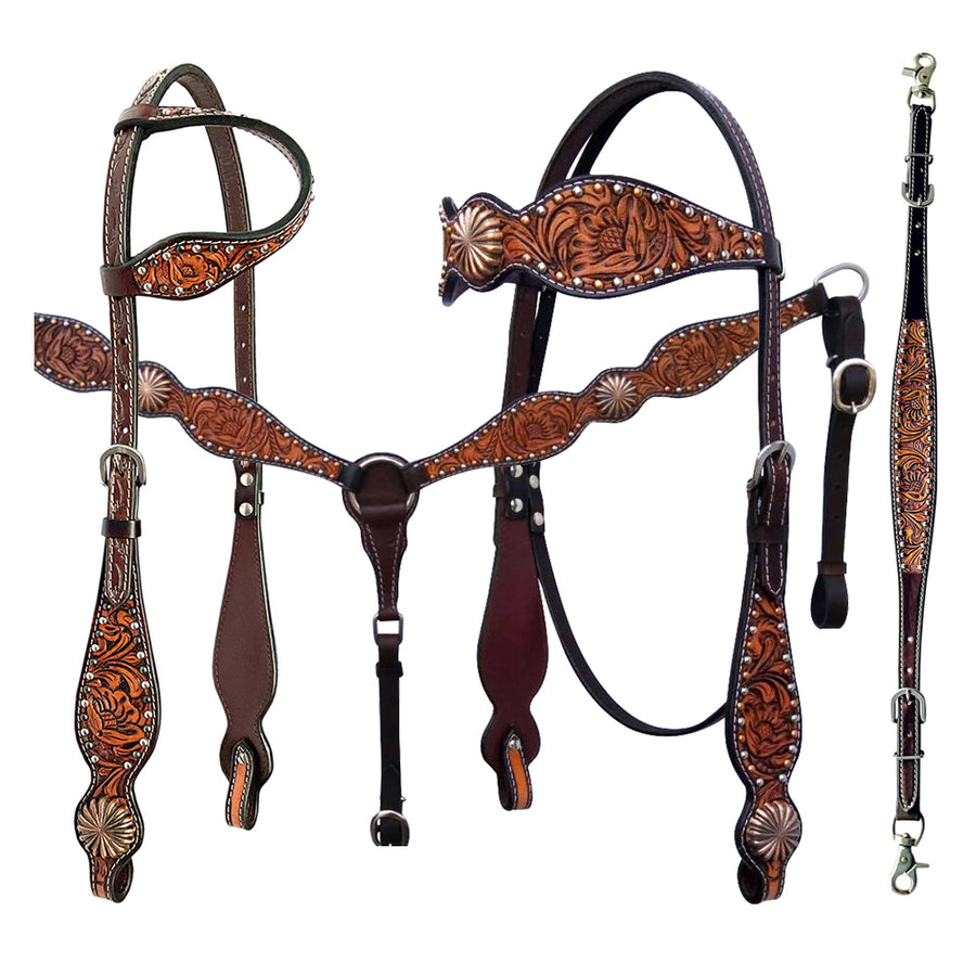 Bar H Equine American Leather Horse Saddle Tack One Ear Headstall Breast Collar Browband Wither Strap Set Eleanor Collection