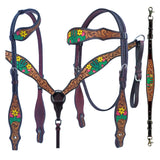 Bar H Equine American Leather Horse Saddle Tack One Ear Headstall Breast Collar Browband Wither Strap Tropical Cacti Cactus