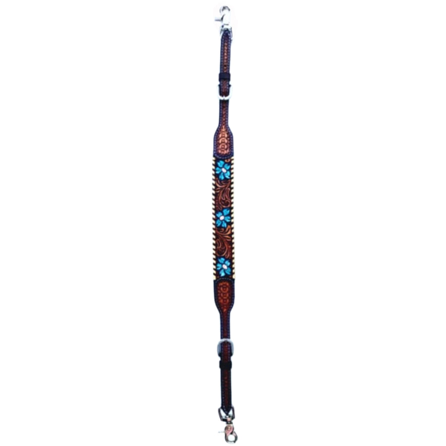 Bar H Equine American Leather Horse Saddle Tack One Ear Headstall Breast Collar Browband Wither Strap Set Turquoise Bloom