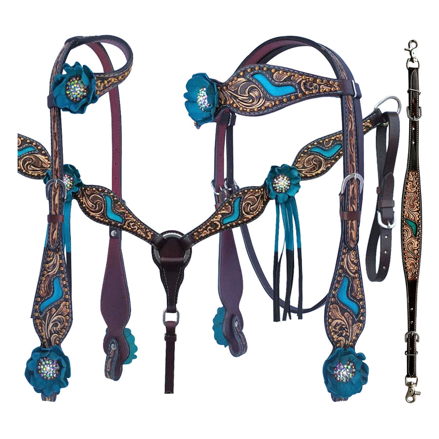 Bar H Equine American Leather Horse Saddle Tack One Ear Headstall Breast Collar Browband Wither Strap Set