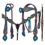 Bar H Equine American Leather Horse Saddle Tack One Ear Headstall | Breast Collar Browband Wither Strap Set for Horses BER114