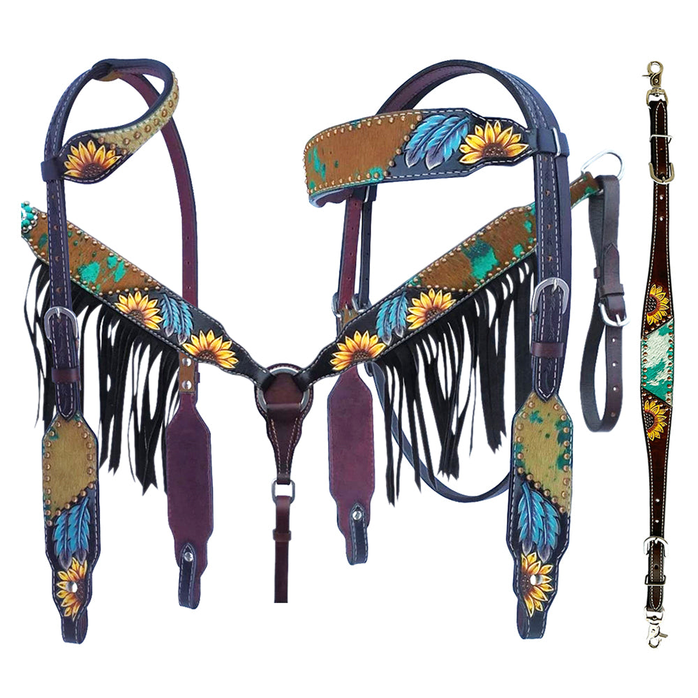 Bar H Equine American Leather Horse Saddle Tack One Ear Headstall | Breast Collar Browband Wither Strap Set for Horses BER118