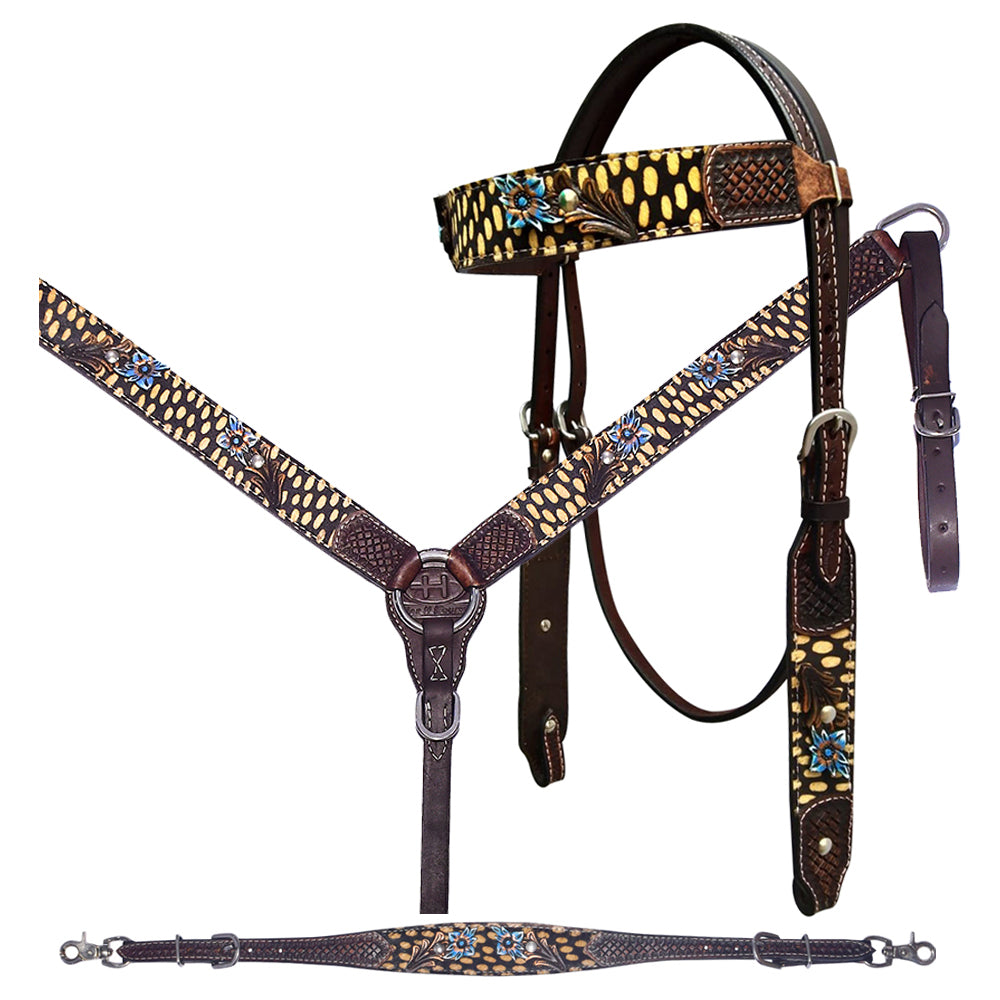 Bar H Equine Premium Hand Tooled Leather Breast Collar Stainless Steel Hardware Brown