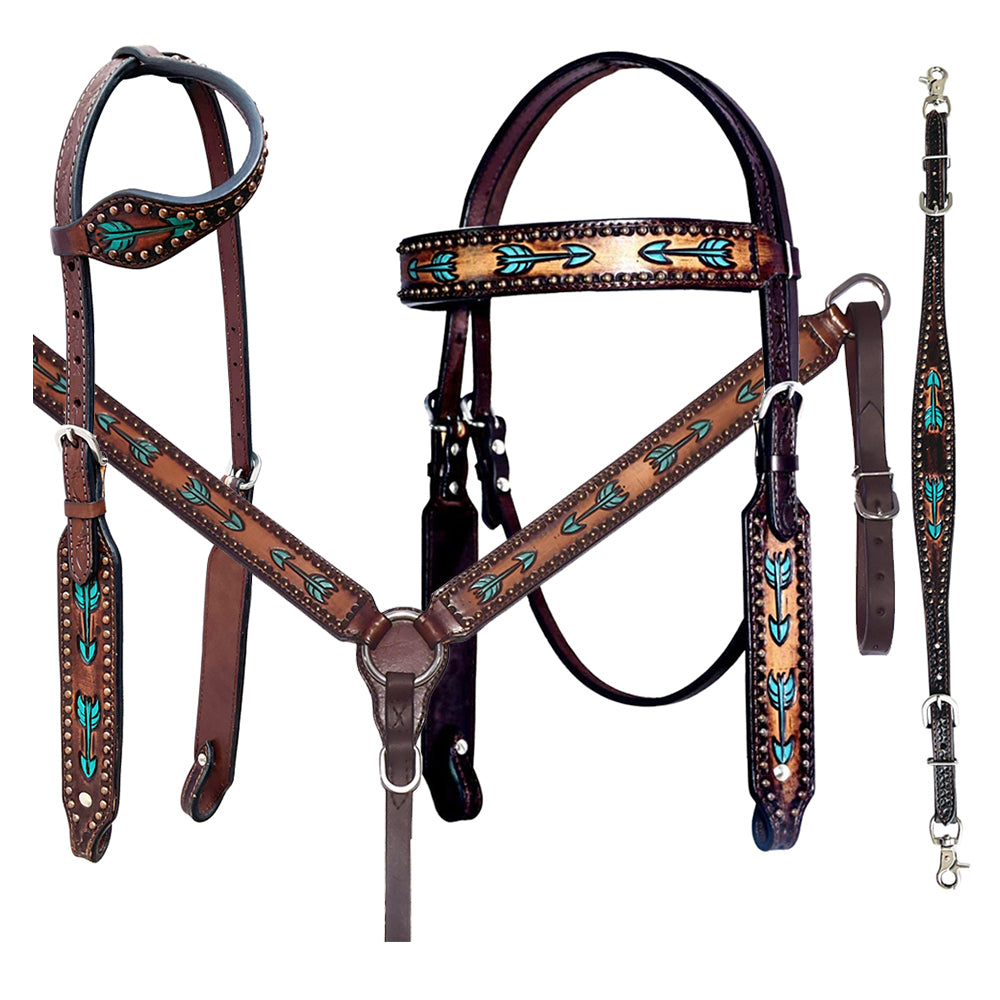 Bar H Equine Austin Arrow Spotted Leather Headstall Brown