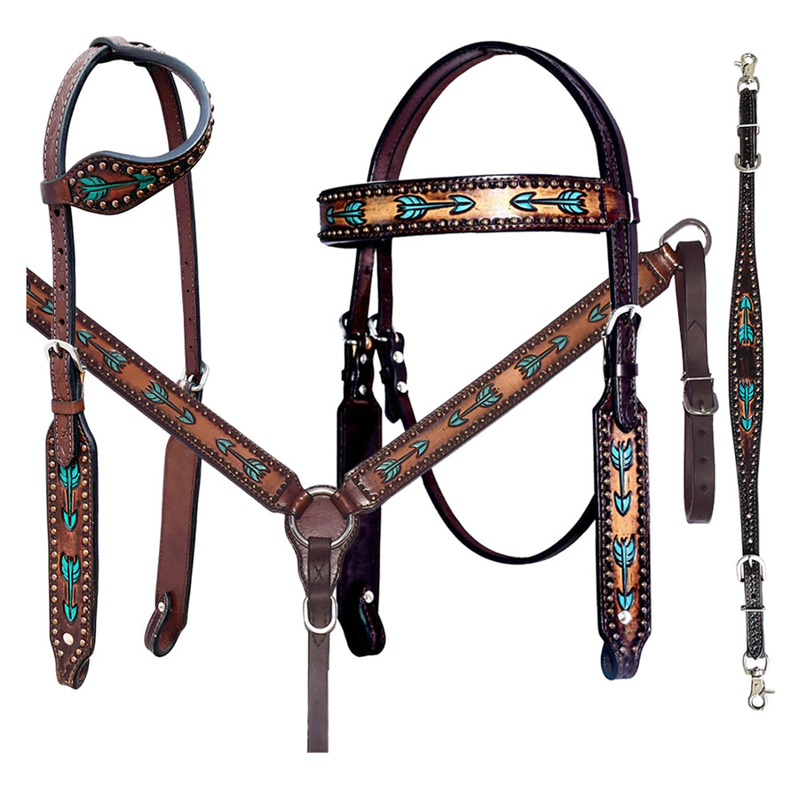 Bar H Equine American Leather Horse Saddle Tack One Ear Headstall Breast Collar Browband Wither Strap Set