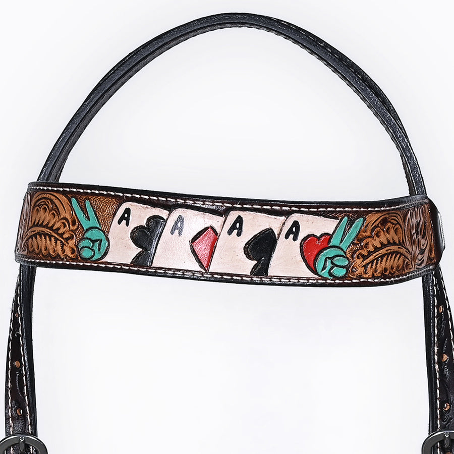 Bar H Equine American Leather Horse Saddle Tack One Ear Headstall | Breast Collar Browband Wither Strap Set for Horses BER154