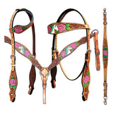 Bar H Equine Belle Unicorn Leather Headstall Tan