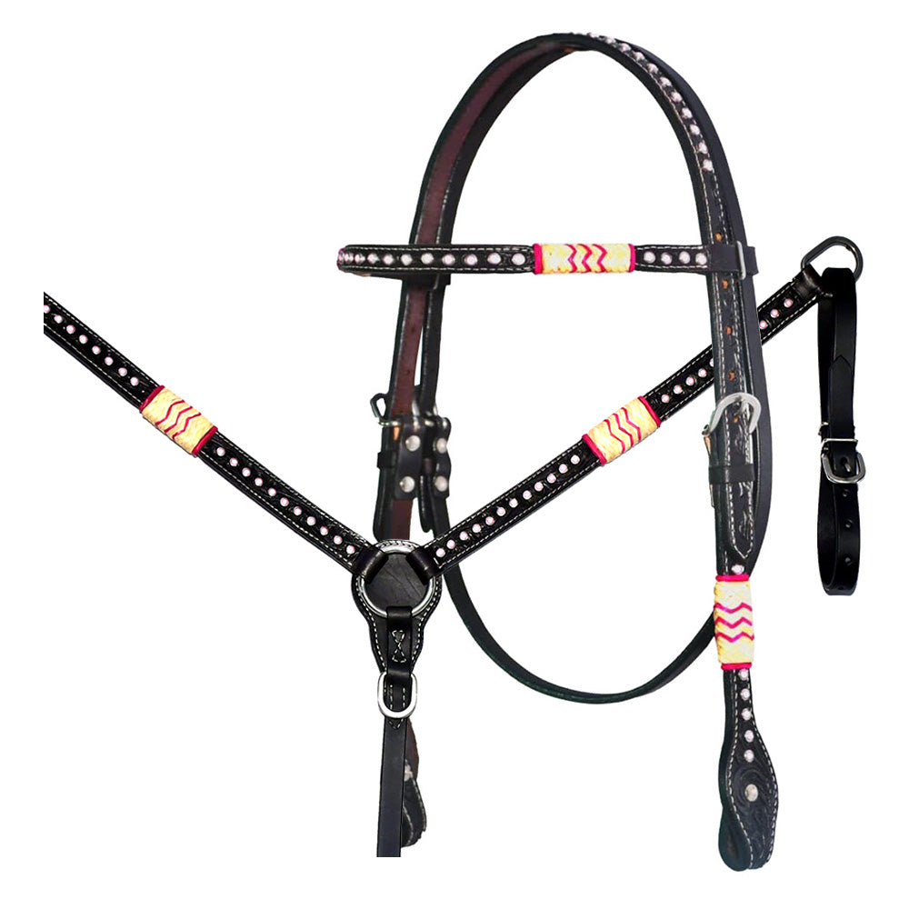 Bar H Equine Western Horse Rawhide Genuine American Leather Tack Set Brown