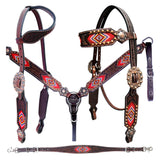 BAR H EQUINE Western Leather Horse Headstall & Breast Collar & Wither Strap