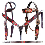BAR H EQUINE Western Leather Horse Headstall & Breast Collar Wither Strap