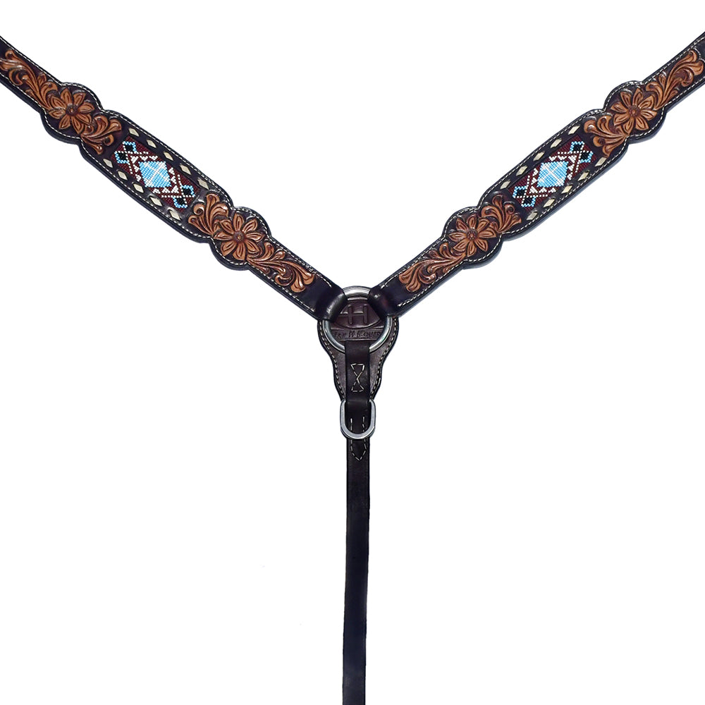 Bar H Equine Genuine Western American Leather Horse Premium Headstall & Breast Collar Set