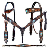 Bar H Equine Genuine Western American Leather Horse Premium Headstall & Breast Collar Set
